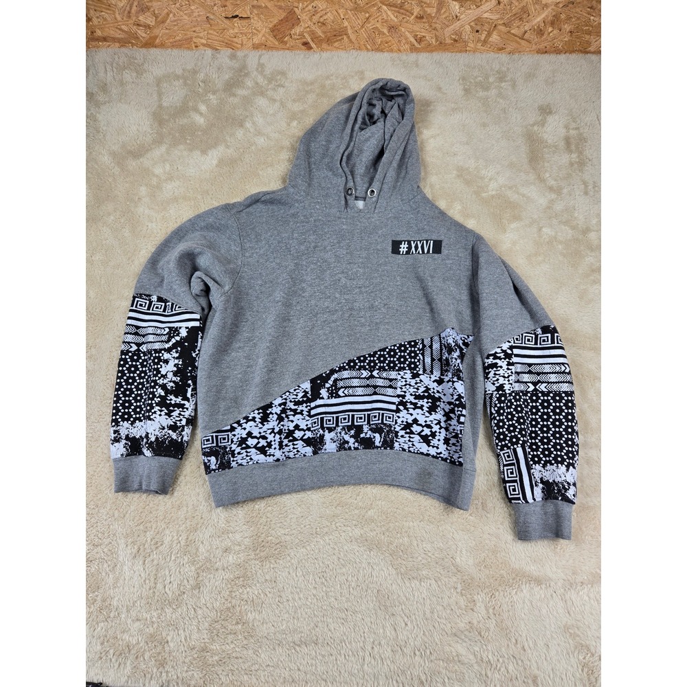 Carbon Kids Grey Geometric Patch Graphic Hoodie Sweatshirt XL‎